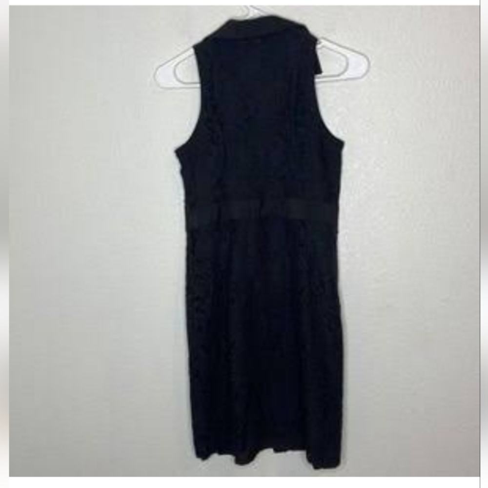 Ann Taylor black button front sheath dress Size 10 Point collar, sleeveless